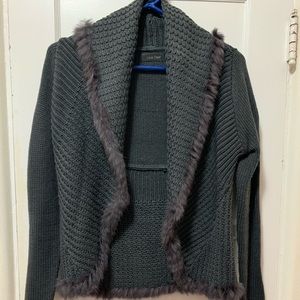 Love Token Grey Sweater w/ Rabbit Fur Trim